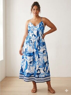 NWT H&M Blue Floral Midi Dress size XL